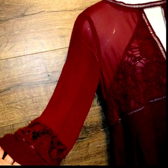 B Sharp Mini Dress Size Small Red Bohemian Keyhole Cutout Nwot - Picture 9 of 13